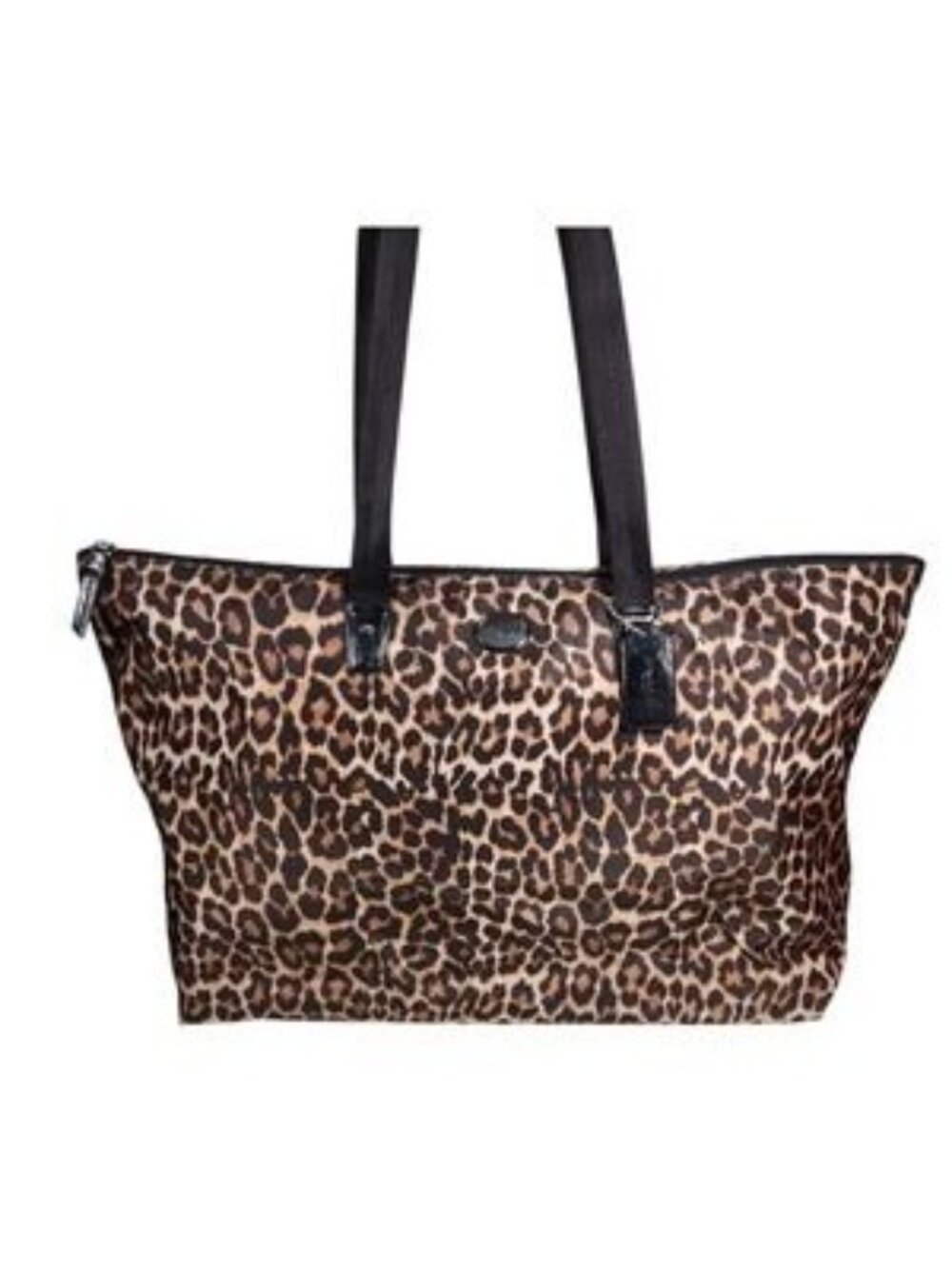 Coach Leopard Print Black Handles & Spacious Interior Nylon Weekender Tote